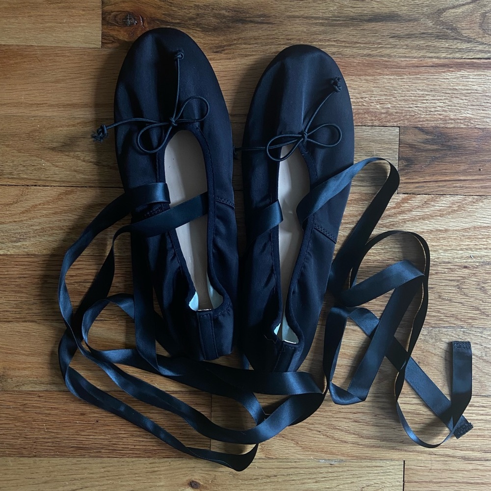 Shop Peche Lori ribbon ballet flat in black size 9